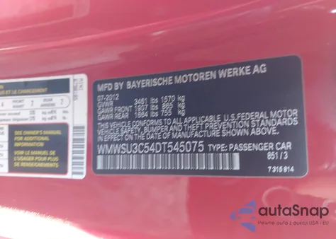 2013 Mini Hardtop Cooper из США, поврежденный, VIN WMWSU3C54DT545075